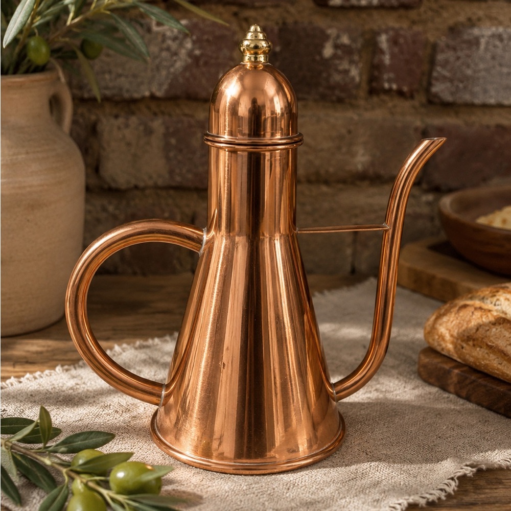 Copper Cruet Olive Oil Dispenser, Handmade, Excellent Condition, Stainless Lined